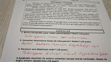 7 sınıf türkçe 1 dönem 3 yazılı soruları cevap anahtarlı